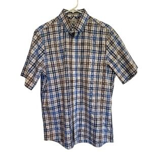 Nordstrom Regular Fit Short Sleeve Plaid Button Down Shirt Medium